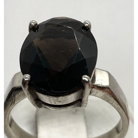 Dark Brown Smoky Quartz Solitaire Ring Size 9 Sterling Silver 925 Ring 7g - Picture 5 of 13